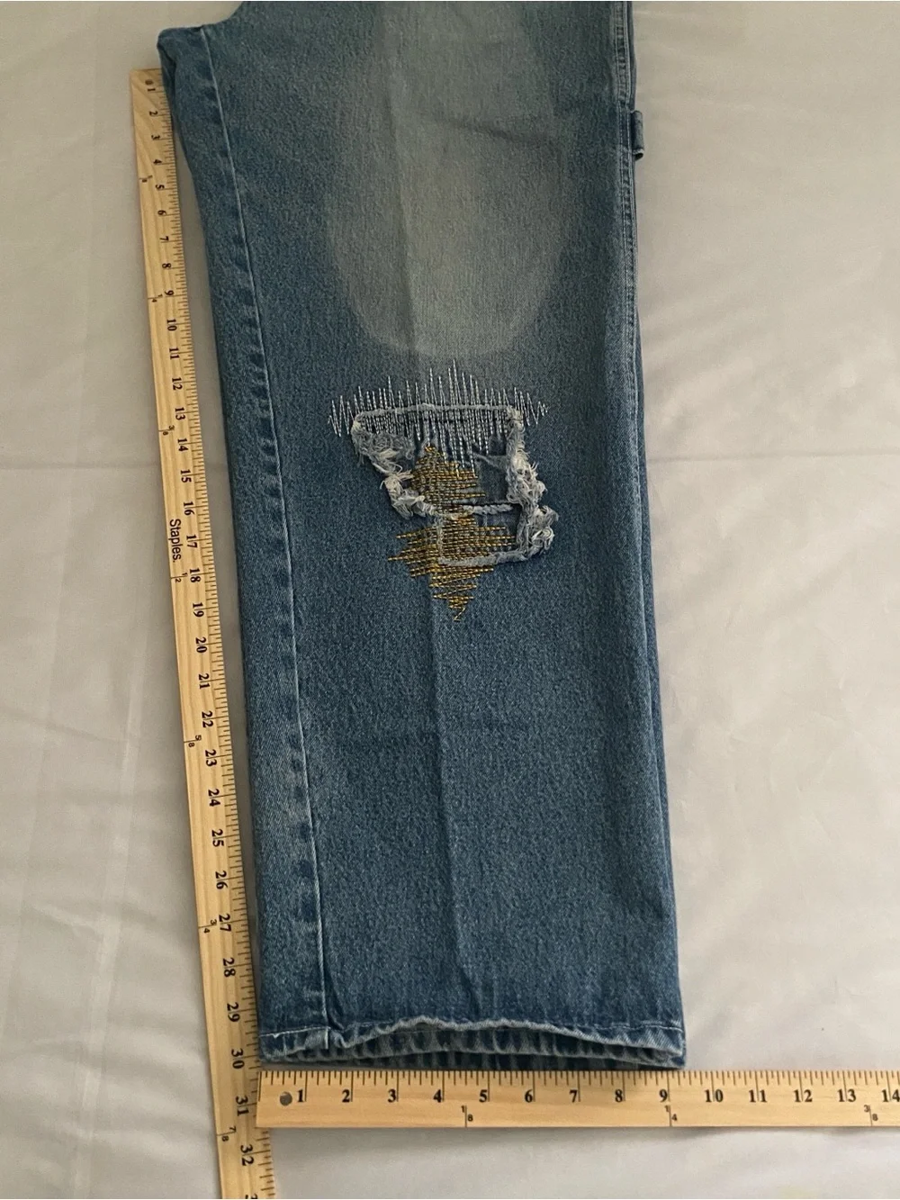 Brooklyn Xpress Carpenter Jeans 38x31 Patchwork Sashiko Distressed Y2K 90s READ